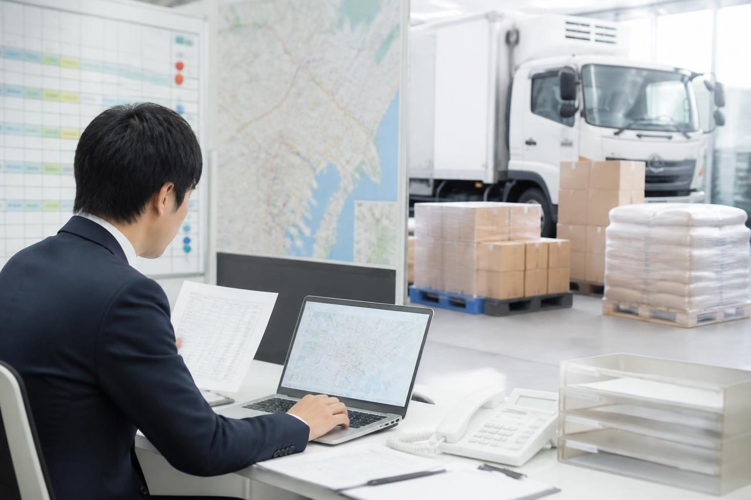 チャーター便と混載便の使い分けを検討する物流担当者のイメージ