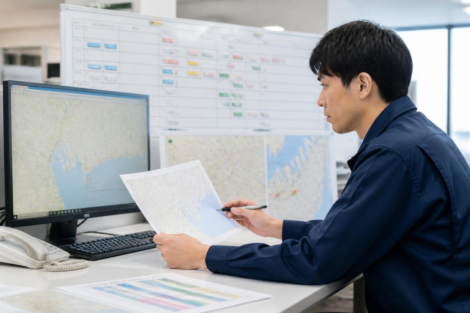 空車情報の移動条件と待機条件を整理する配車担当者のイメージ